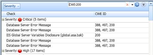 CWE    Information in HP WebInspect