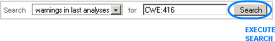 Figure 11 . Full-text search for string  "CWE:416". Will match all warnings associated with CWE:416, plus all  warnings that happen to contain that string in any field.