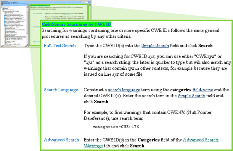 Figure 5 . CodeSonar Manual: Searching by CWE-ID.