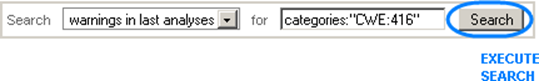 Figure 8 . Using the CodeSonar Simple Search Tool to  find all warnings associated with CWE:416.