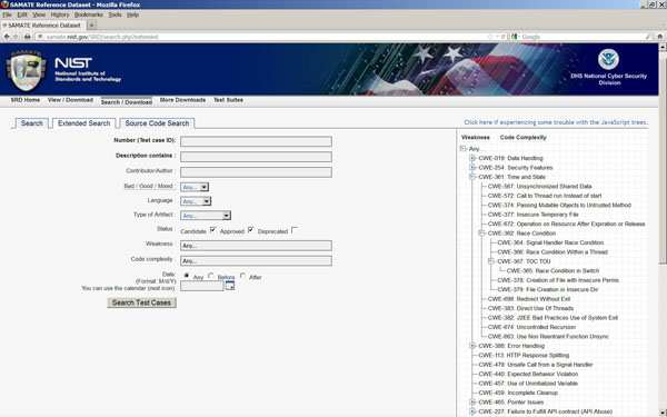 Figure 1: Search Screen using JavaScript tree