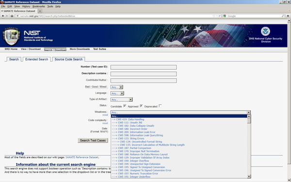 Figure 2: Search Screen using Pull down Menu
