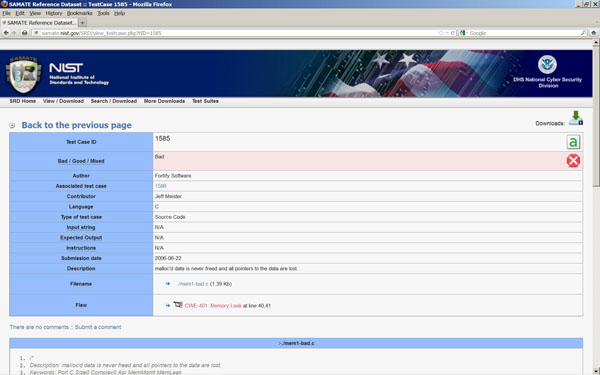 Figure 4: Display of a Test Case