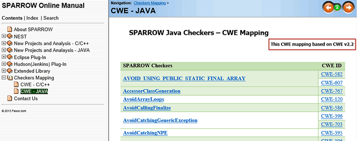 SPARROW Online Manual screen shot