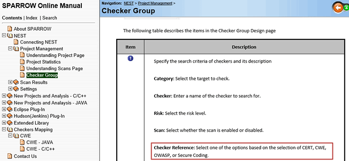 SPARROW Online Manual screen shot