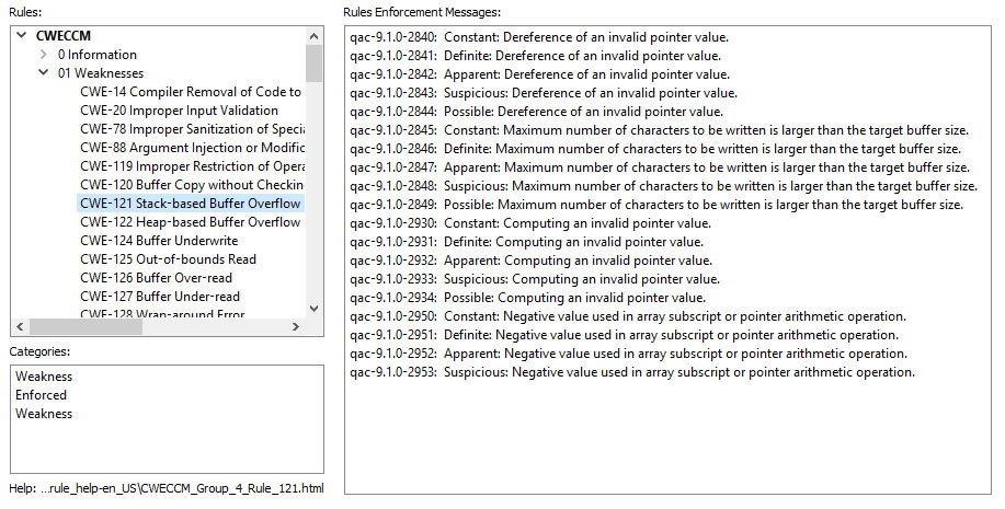 CR_5.2: Mapping of CWE-121 against OAC 9.1.0 checks