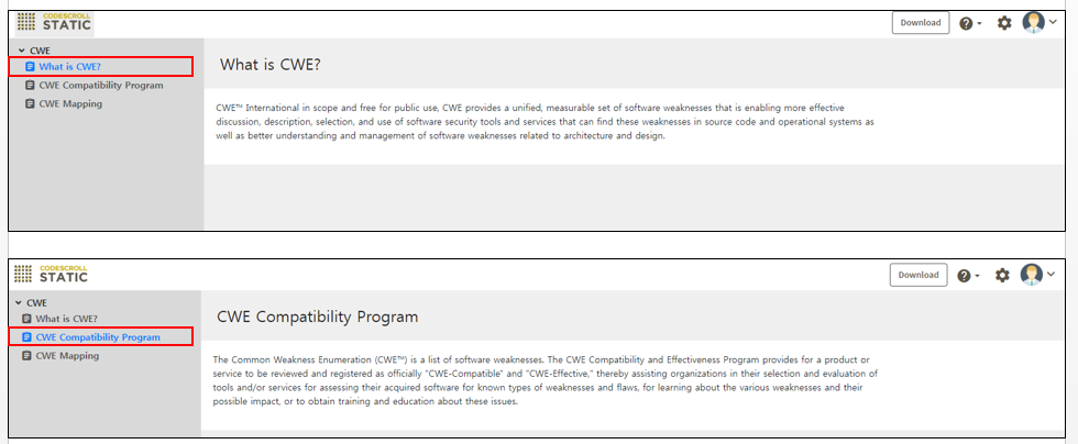 CWE and CWE compatibility in online help