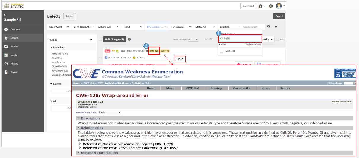 How to look for CWE-IDs in defects page