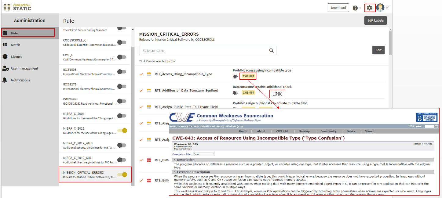 Link to CWE page from CWE-ID rule label