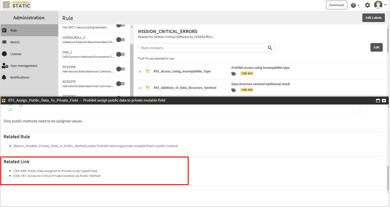 Related Link information of CodeScroll STATIC Rule description